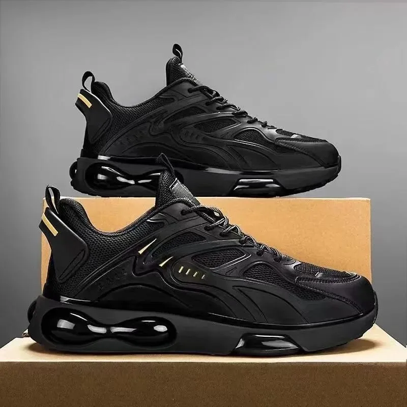 Men's Black Casual Sports Shoes Breathable Outdoor Running Thick Design Men's Fashion Sports Shoes