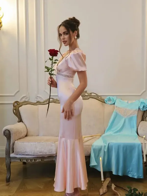 Long Dresses V-Neck Fashion Sheath Party Daily Casual French For Women Soft Gentle Solid Lace Spliced Short Sleeves Summer
