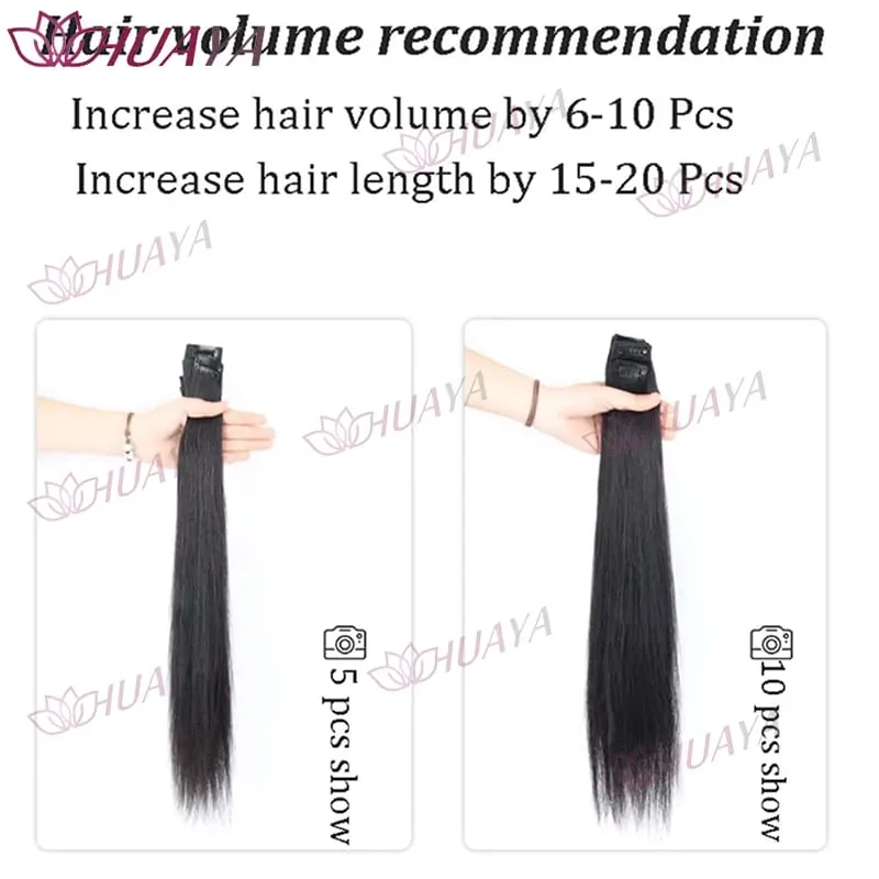 Synthetic 24-inch BB clip-in hair extensions 5 pieces per set one clip per piece seamless hairpieces.Easy and comfortable to w