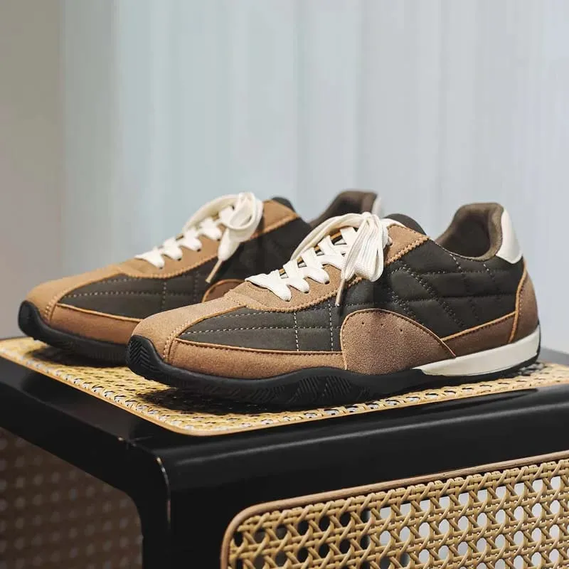 Spring Summer Men Sneakers Retro Suede Texture Stitching Casual Shoes Lace Up Flat Board Shoes Minimalist Lightweight Footwear