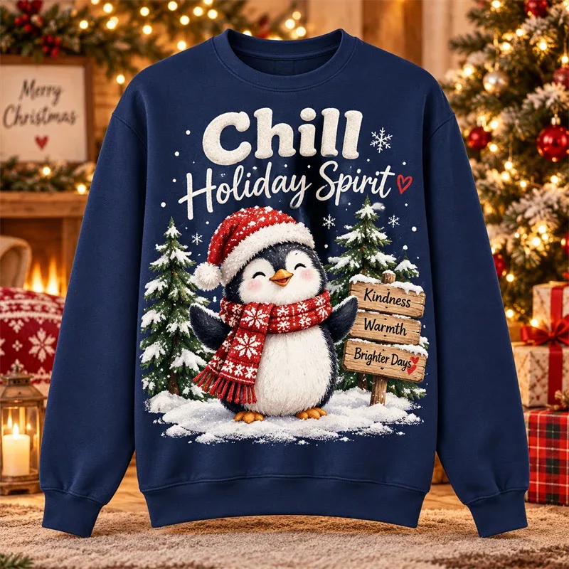 Christmas Crewneck Sweatshirt Santa Snowman Penguin Cat Dog Moose Holiday Graphic Pullover Winter Casual Party Streetwear Top