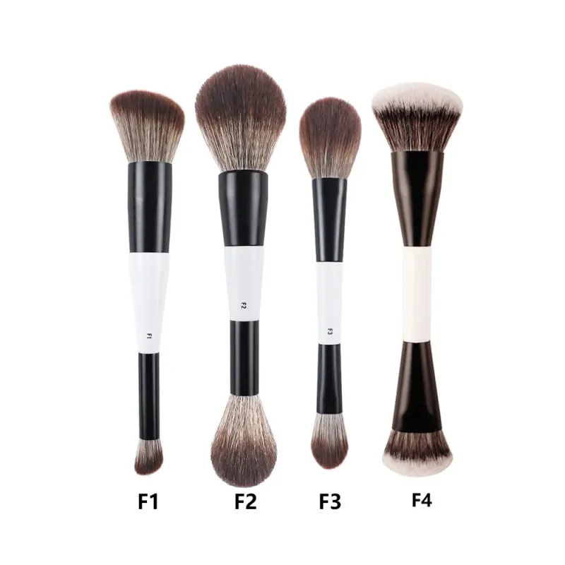 2pcs/set White Double ended Angled Foundation Makeup Brushes Blush Contour Make up Brush Wood Handle Cosmetic Tool Mari F4