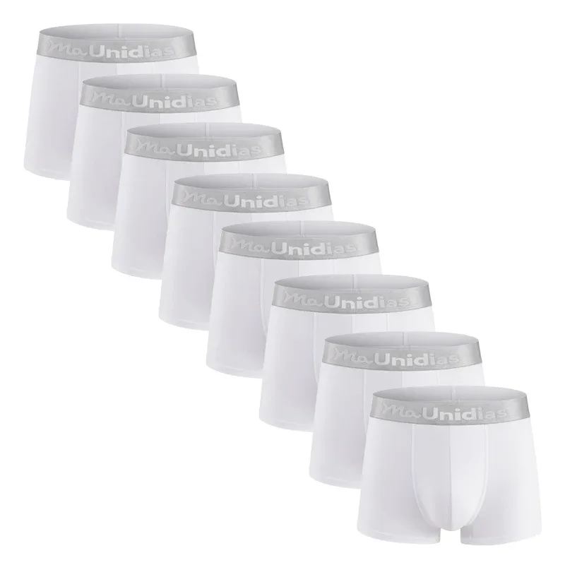 8pcs Bamboo Fiber Boxer Briefs White Men's Panties Letter Waistband Underwear Man Boxers Solid Color Boxershorts Men Underpants