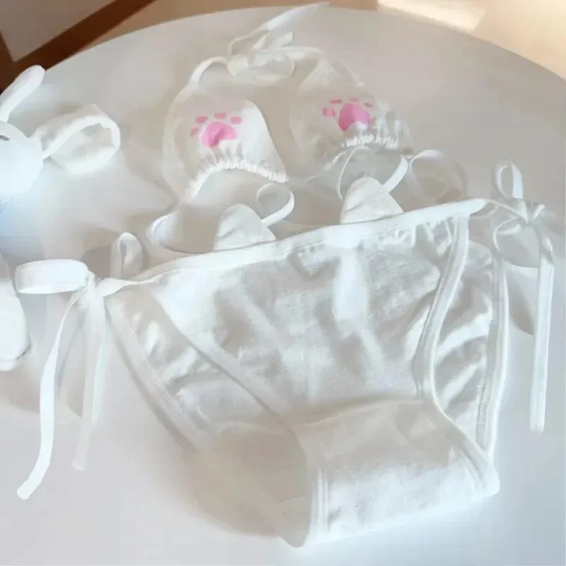 Estilo japonês rendas até lolita conjunto de roupa interior feminina algodão respirável kawaii gato garra bonito conjunto sutiã cosplay dos desenhos animados conjunto sutiã lingerie