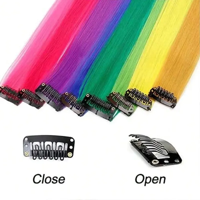 1PCS/Pack Synthetic Colored Party Highlights Clip in Hair Extensions for Girls Omber Colors Long Straight Hairpieces