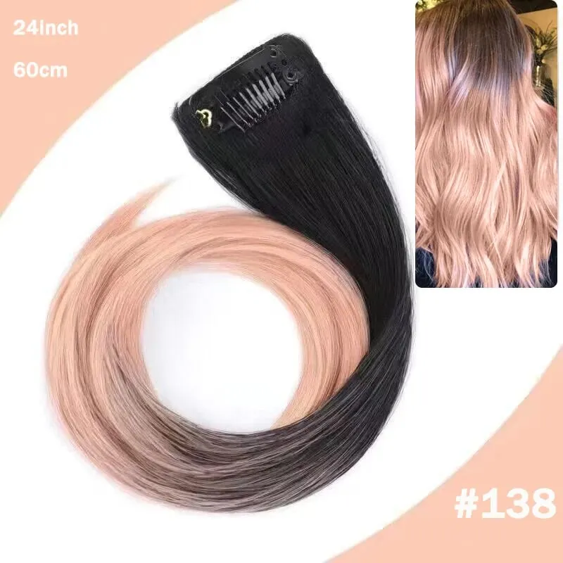 Hair Clips Hair Extensions Wig Synthetic Long Straight Gradient Color Clip-in Hair piece Hair Clips for Hair for Women Wear
