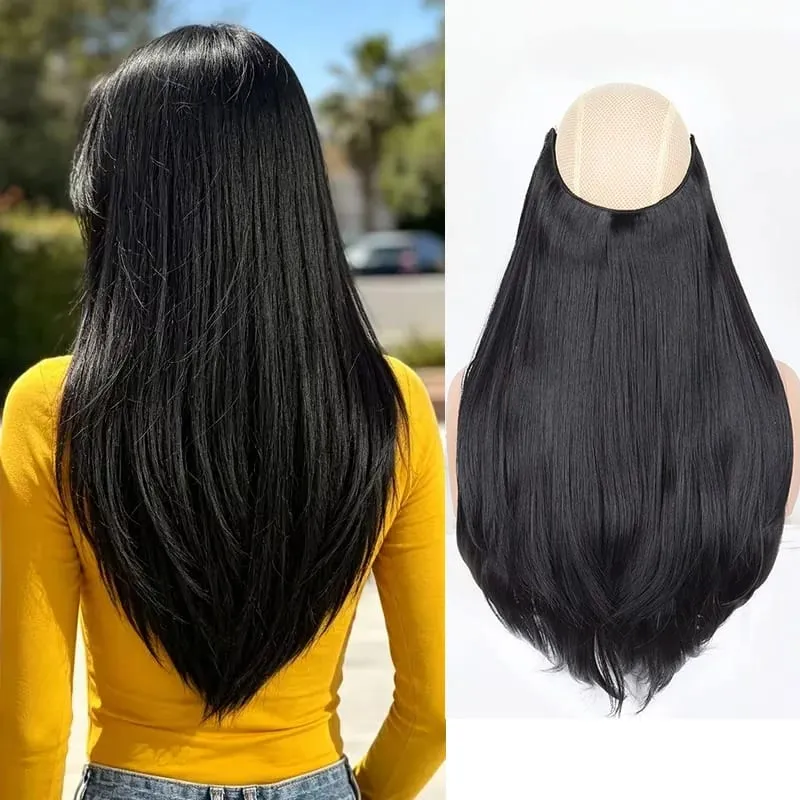 20Inch Synthetic Layered Clip In Hair Extensions Long Straight High Temp Fiber Hair Extension for Women Increase Hair Volume