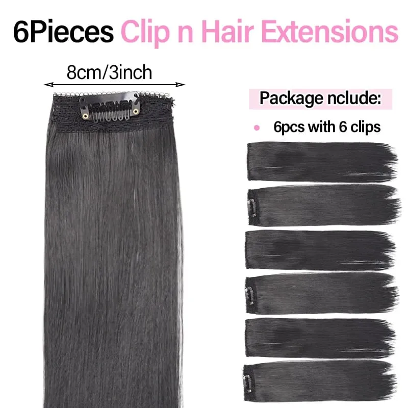 6Pcs 1 Clip Straight Short Synthetic Fiber Hair Extensions Clip In for Daily Makeup Party Cosplay Natural Looking Easy To Attach