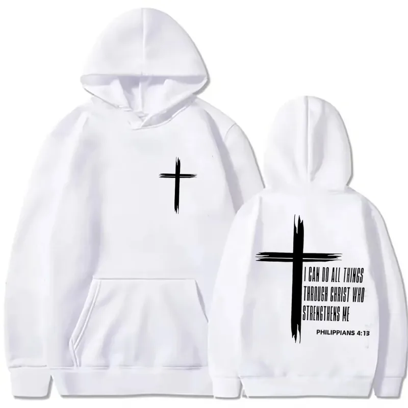 Men's Hoodie with Religious Cross and Motivational Text Prints Pullover Style Autumn Fashion Hooded Hoodie Casual Hoodie Unisex