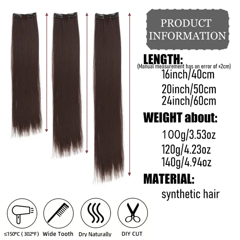 4PCS synthetic hair extension piece long straight hair wig clip heat-resistant wig piece extension on a woman's hair