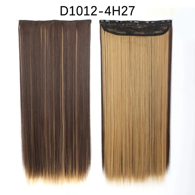 Azqueen Synthetic 5 Clips in Hair Extension Long Straight Hairpiece Haistyle high temperature fibert Golden brown black
