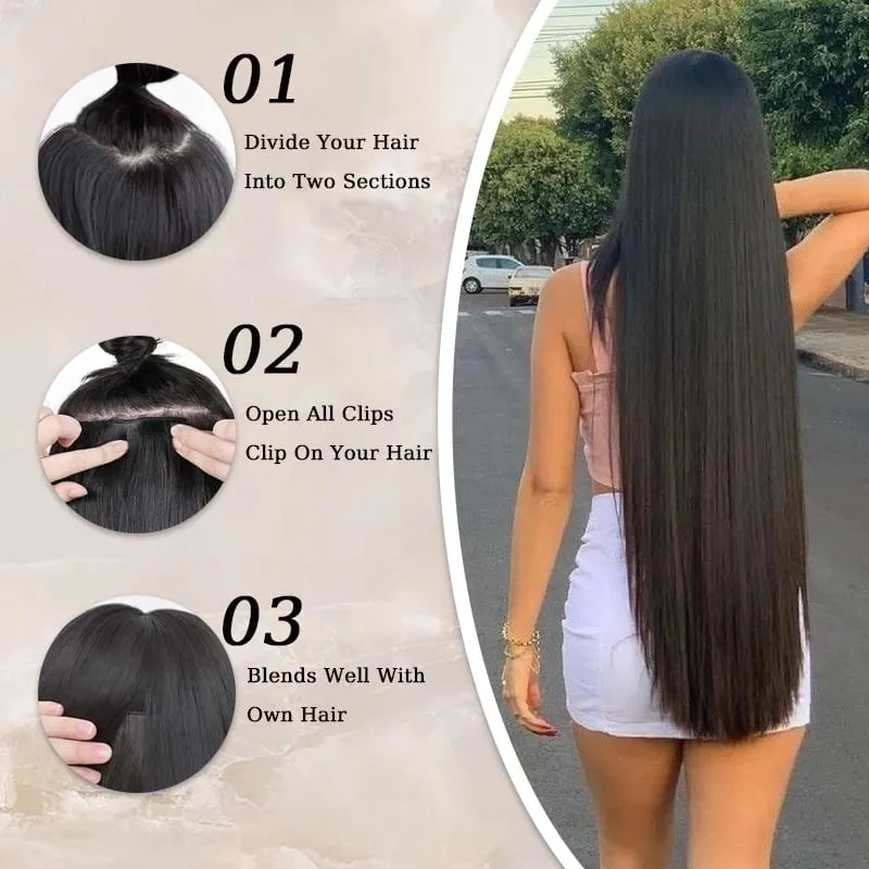 40inch Super Long Hair Extensions Wig Straight 5Clips in Hair Extensions Synthetic Hairpiece Fake Hair for Women Daily Party Use — image 6