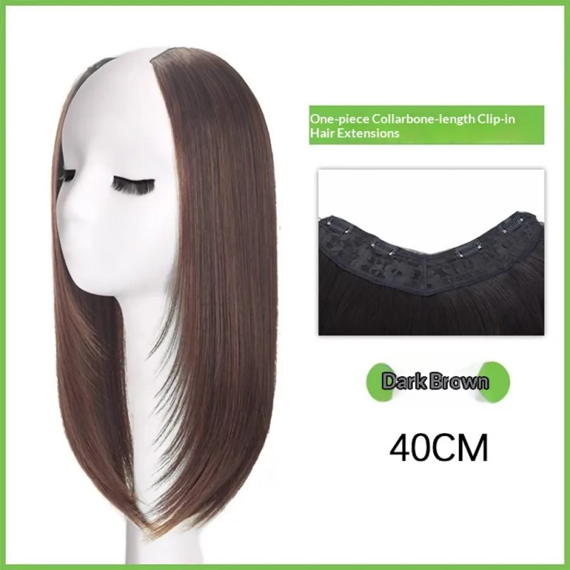 Uma peça clipe peruca invisível extensões de cabelo sintético tipo u curto extensão reta mulheres perucas meia peruca feminina