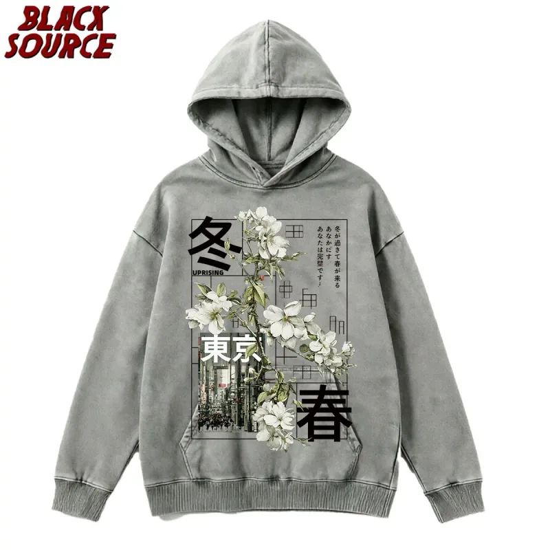 T474 Men's Japanese Style Hoodie, Versatile Casual Pullover Sweatshirt, Comfortable All-Season Top for Daily Wear
