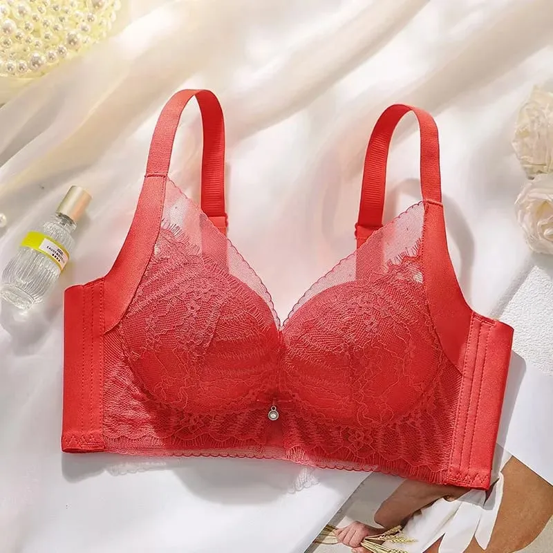 Sutiã push-up de renda bordado sexy feminino respirável ajustável lingerie anti-flacidez sem copo vazio para conforto de suporte