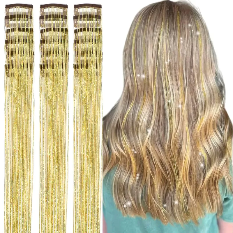 Sambungan Rambut Tinsel Berkilauan 20 Inci dengan Klip Dalam 6 Keping/Set Klip Sintetik dalam Aksesori Rambut Sparkle Fairy untuk Kanak-kanak Wanita