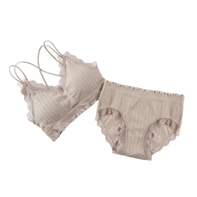 1 ชุดลำลองลูกไม้ผู้หญิงไม่มีรอยต่อ Bra ชุด V คอ Bra Pads ชุดชั้นในชุดสบาย Breathable ชุดชั้นในชุด