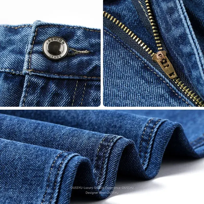 Luxury Quality Autumn Winter 100%Cotton Men's Jeans Business Denim Pants Straight High Waist Father Trouser Male Plus Size 40 42