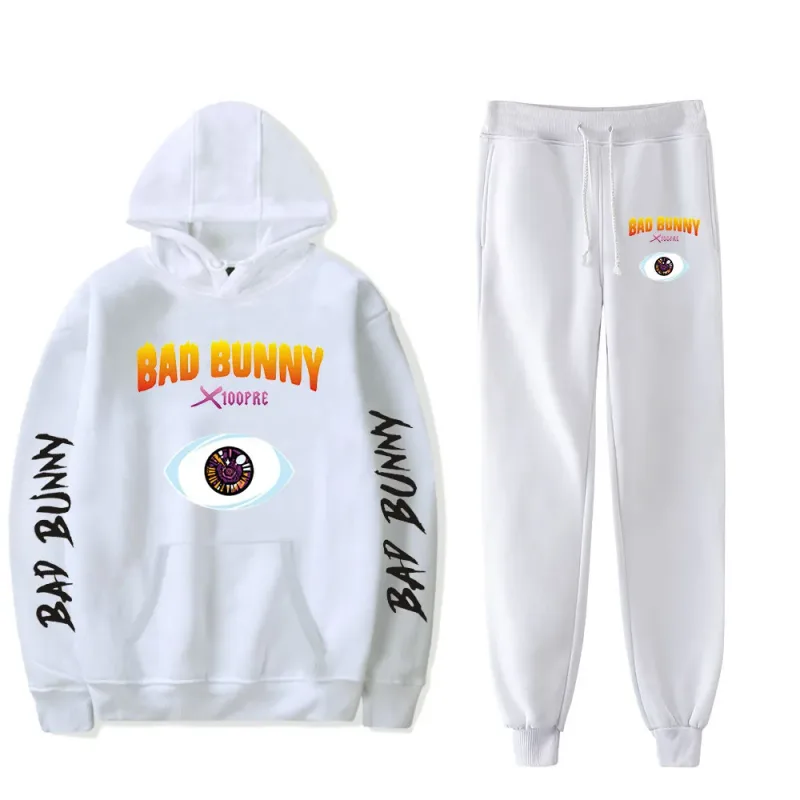 Harajuku Comfortable Funny bad bunny Print Sweatshirt Sweatpants Suit Men/Women Hoodies+ Trousers Suit Cute 2 Piece Set Clothes