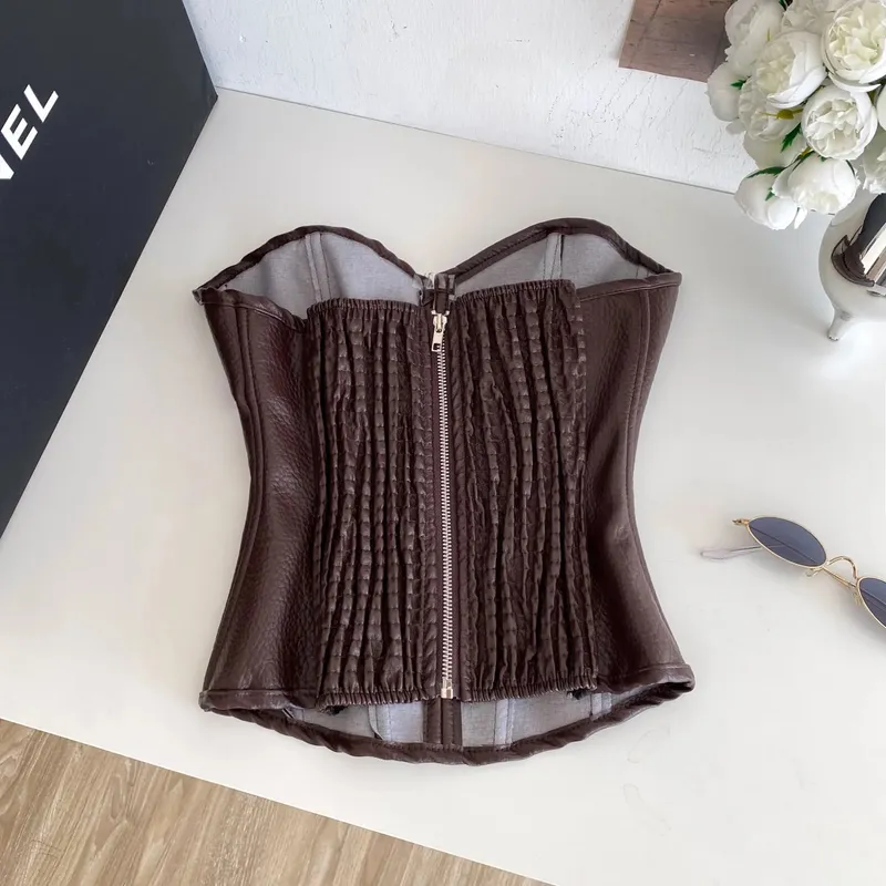 Sexy Pu Slim Tube Top Chic Strapless Crop Top Korean Fashion Corset Bustier Camis Women Tank Top