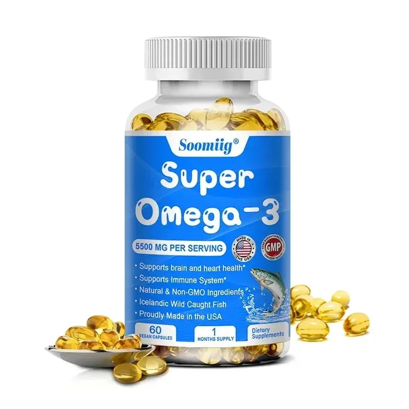 Cápsulas de triple potencia Aceite de pescado Omega-3 + DHA + EPA: apoya la salud de las articulaciones, el cerebro y los ojos Mejora la función inmune Antioxidante