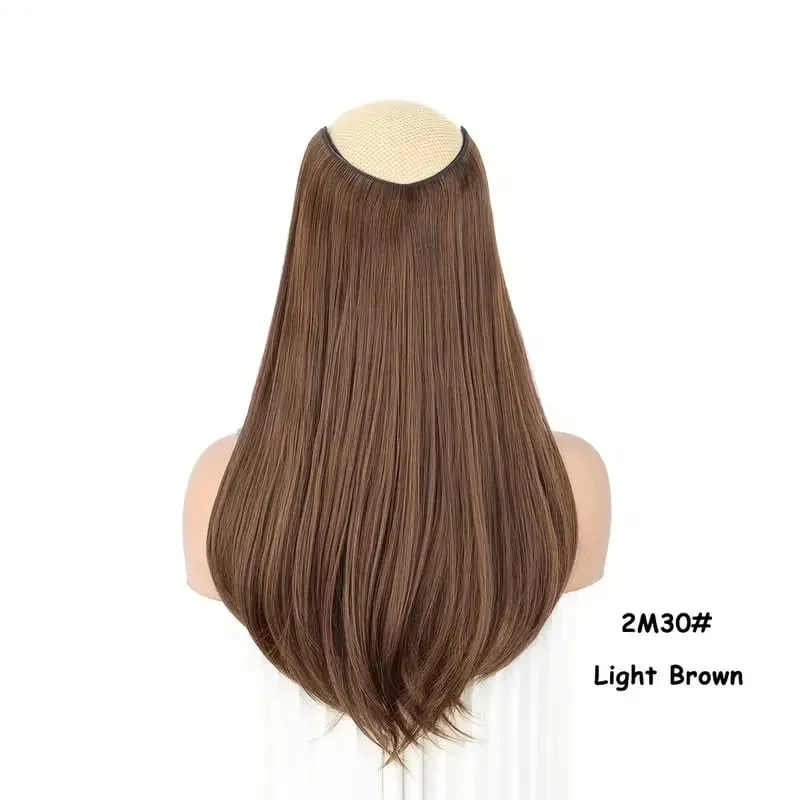 18Inch Synthetic Long Straight Inner Buckle Hair Extension 4 Clips V-shape Natural Brown Black Hairpiece for Women