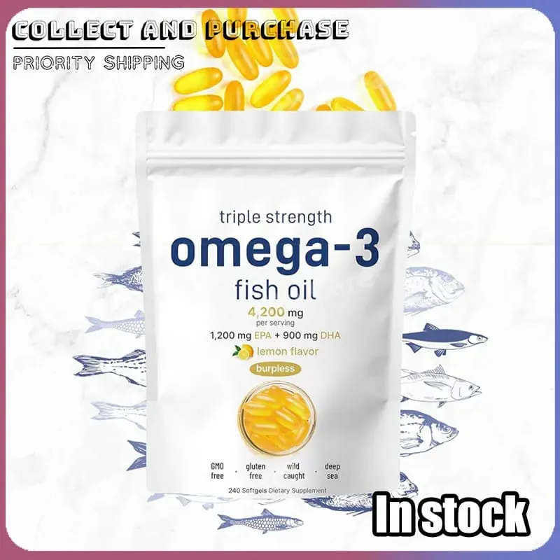 Triple Strength Omega 3 Fish Oil Supplements 4200mg Lemon Flavored Burpless EPA 1200mg DHA 900mg 240 Softgels