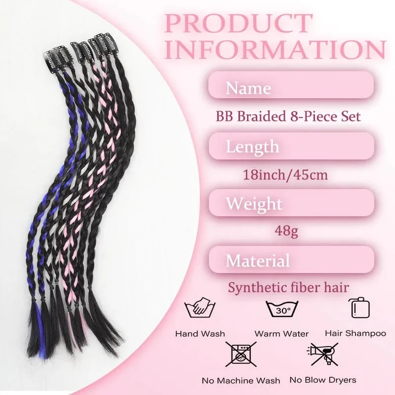 A card of sweet cool girl's boxing braid wig ponytail mini Fried Dough Twists braid color ear dye pigtail 8 pieces