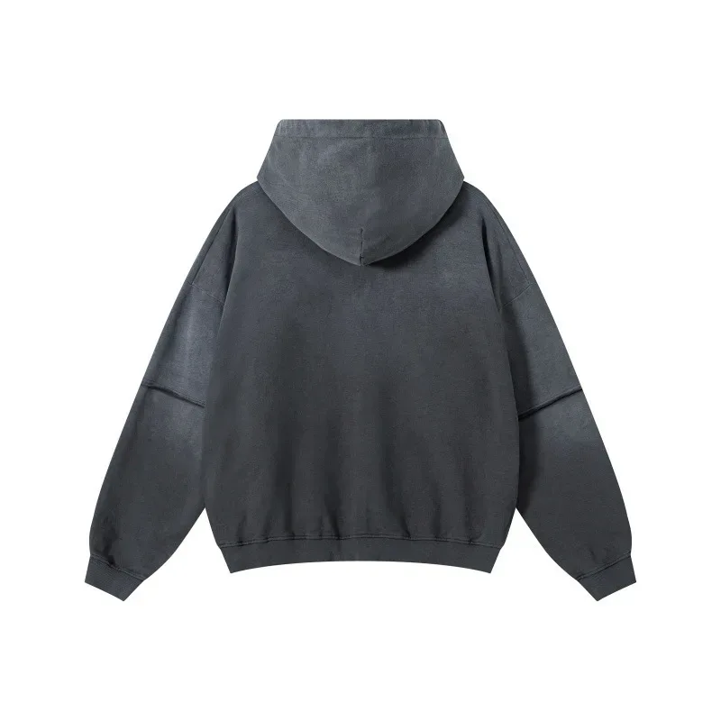 New Autumn Winter Men 400gsm Hoodies Streetwears High Street Heavy Weight Washed Cotton Sweatshirts Brand Tracksuit