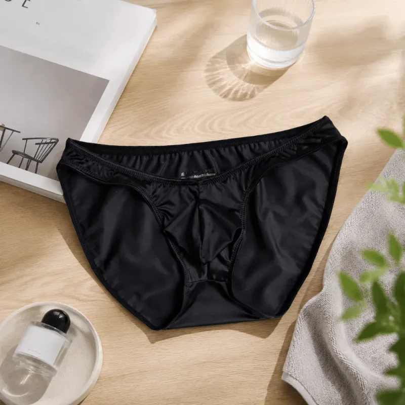 Comfortable Low Waist Men's U-Pouch Underwear Breathable Seamless Satin Silk Briefs Narrow Belt Lingerie Ice Silk Panties Sports