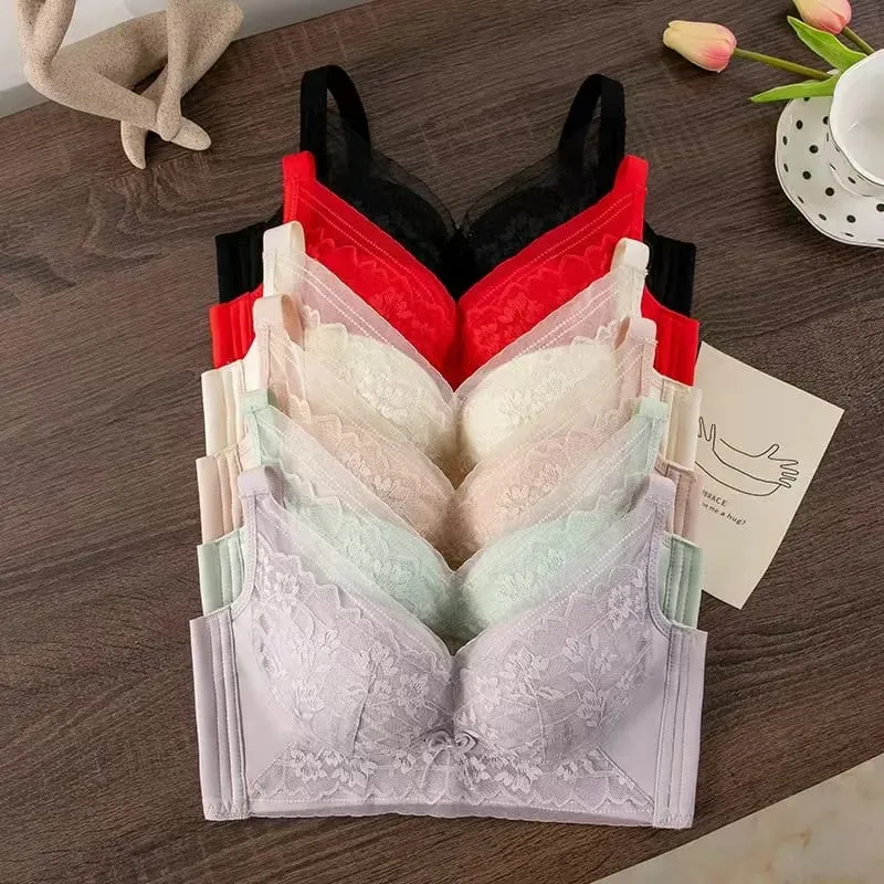 34-40 BC Thin Wire-Free Comfort Bras for Women Sexy Lace Push-Up Anti-sagging Bras Adjustable Straps Breathable Lingerie