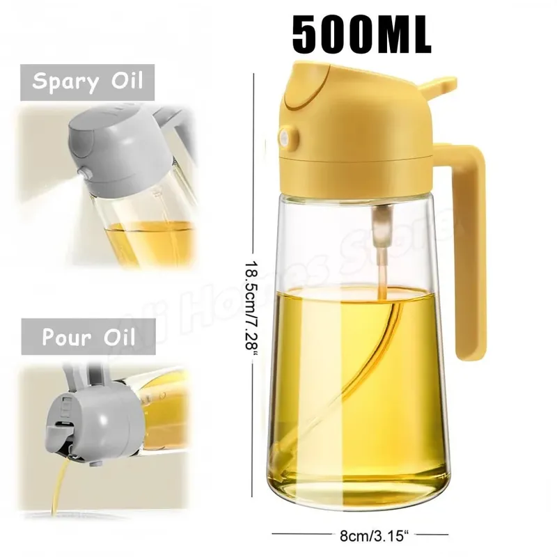 500ml 2-em-1 duplo uso plástico azeite pulverizador dispensador spray despeje garrafa vinagre senhor fritadeira de ar churrasco salada ferramentas de cozinha