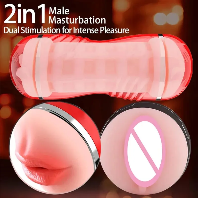 2 IN 1 現実的な人工膣男性用オナホールカップディープスロートフェラマッサージポケットプッシーエロペニス大人の大人のおもちゃ — image 2