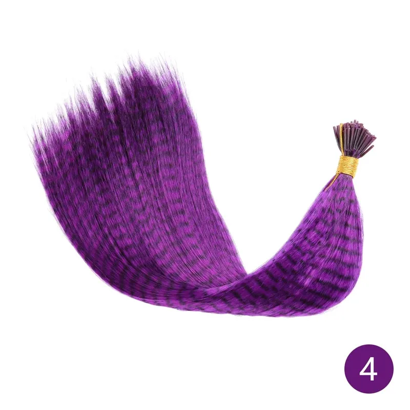 Lansa Feather Hair Extension 10Pieces Fake Hair I Tip Rainbow Synthetic Hair 16inch Hairpiece Feather for Hair Extension