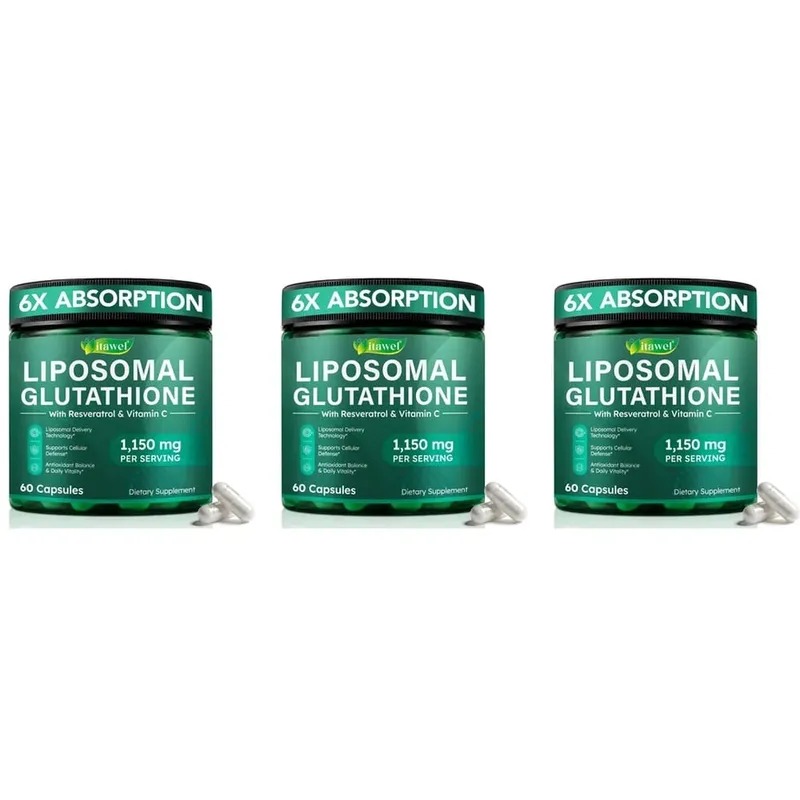 Cápsulas liposomales de L-glutatión con resveratrol, vitamina C, riboflavina y selenio para apoyo inmunológico y antioxidante, 60 unidades