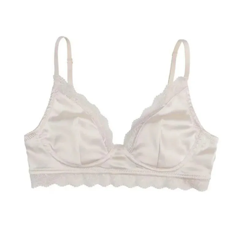 French-style lace satin thin lingerie for women minimizes large busts enhances small busts seamless wireless beautiful back