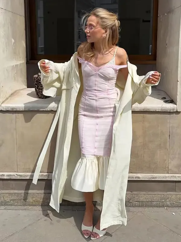 Vestido de encaje con tirantes finos para mujer, vestido Midi transparente de malla con tirantes finos, ropa Sexy y elegante para verano 2026