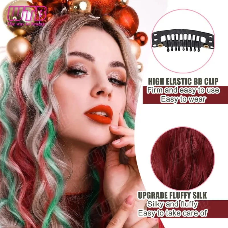 10Pcs Colored Synthetic Extension Wigs BB Clip Style Straight Hair Extensions Suitable for Women to Wear at Holidays and Parties