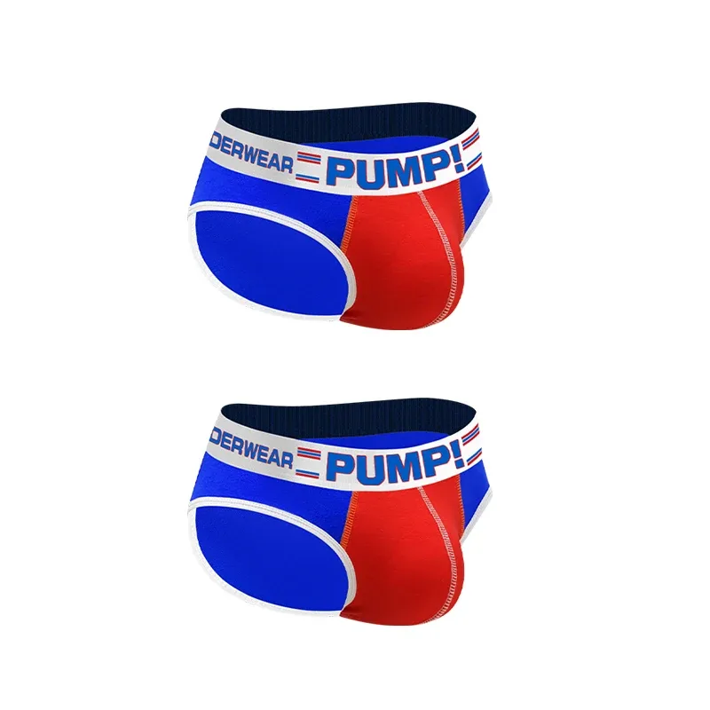 Men's Cotton Color Block Briefs, Pump! Logo Wide Waistband Low Rise Sexy 3D Convex Pouch Underwear
