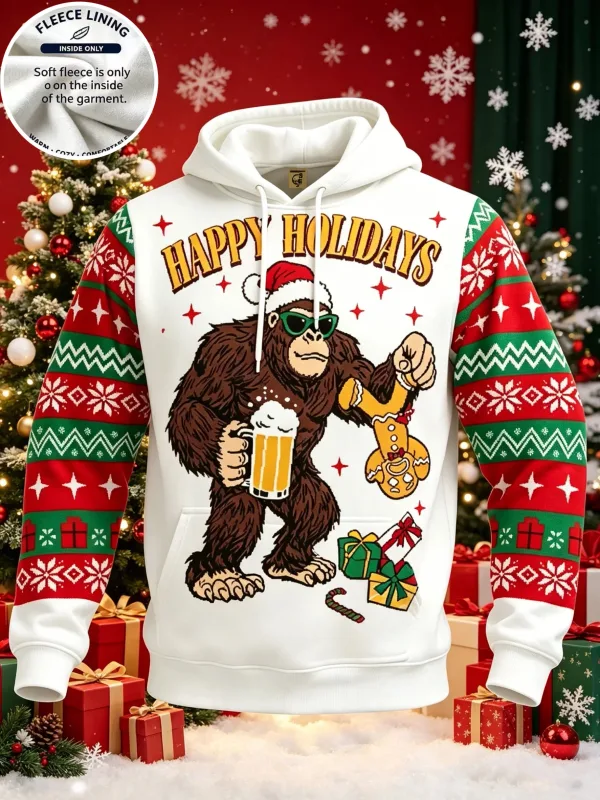 3D Print Christmas Fleece Hoodie Funny Santa Stuck In Chimney Reindeer Snow Scene Pullover Long Sleeve Holiday Sweatshirt