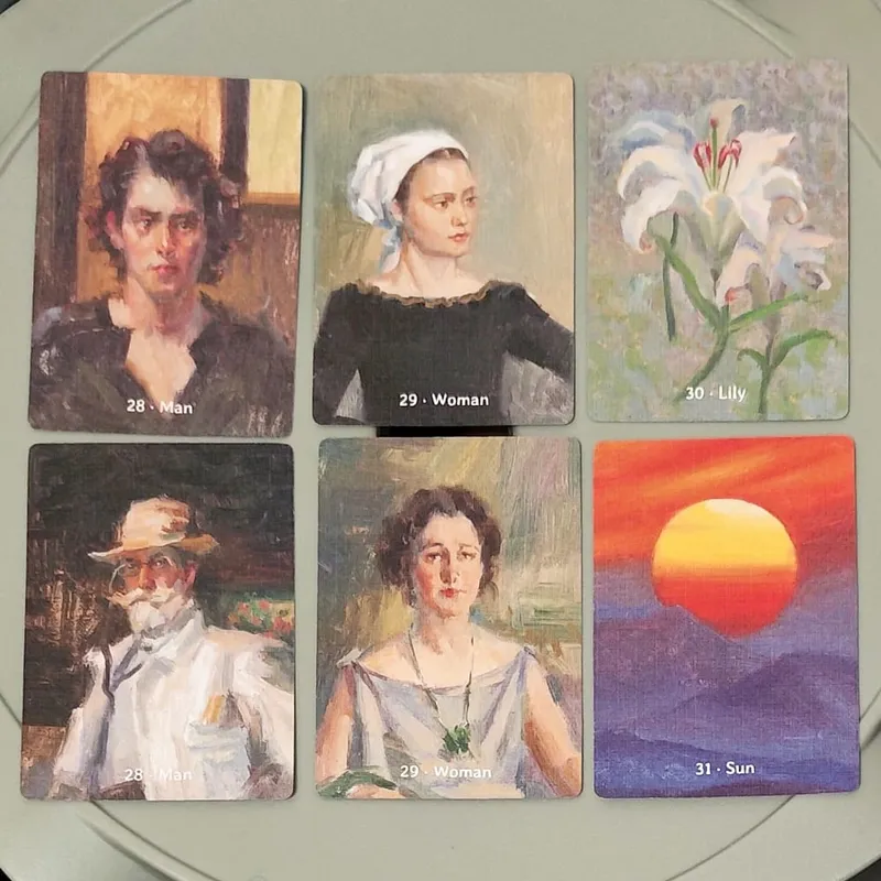 Time Lenormand Oracle Deck 38 Oil Painting Style Cards with Extra Man/Woman Cards Printed on Double-embossed Cardstock 9x6cm