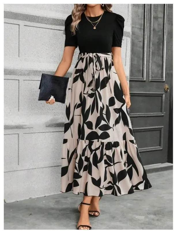 Women Dresses 2026 Spring Summer floral printed round-neck elegant dress exotic vacation style women's clothing vestidoes