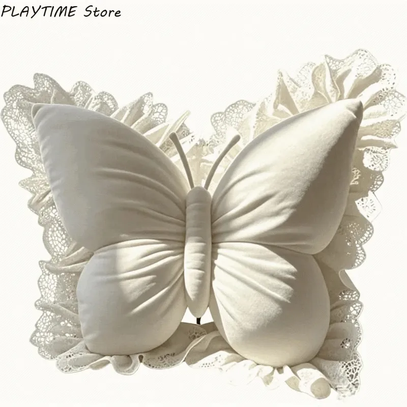 Elegant Velvet Butterfly Plush Pillow Soft Lace Trim Bow Plush Cushion Cute Plush Bow Throw Pillow Bedroom