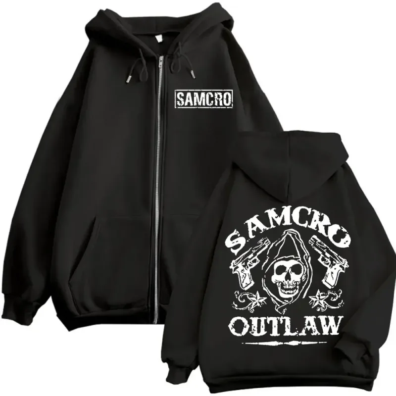 Sons of Anarchy Double Sided Print Zipper Hoodie Men's Women Gothic Vintage Zip Up Sweatshirt Casual Fashion Oversized Pullovers