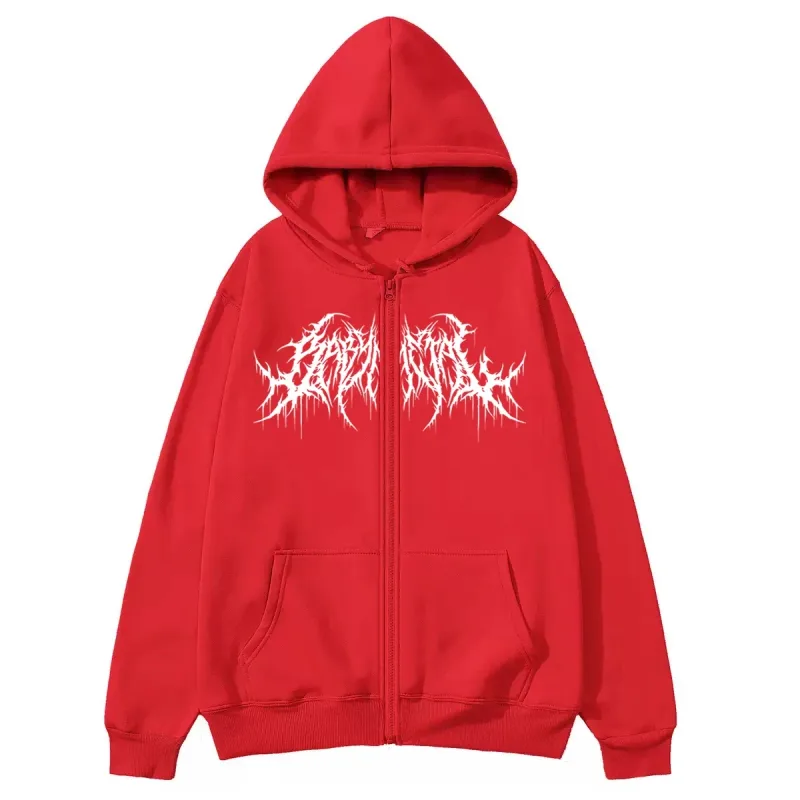 Y2K Zipper Hoodie Men's Trendy Printed Hip Hop Style Gothic 2026 Autumn/Winter Warm Long Sleeve Sweatshirt