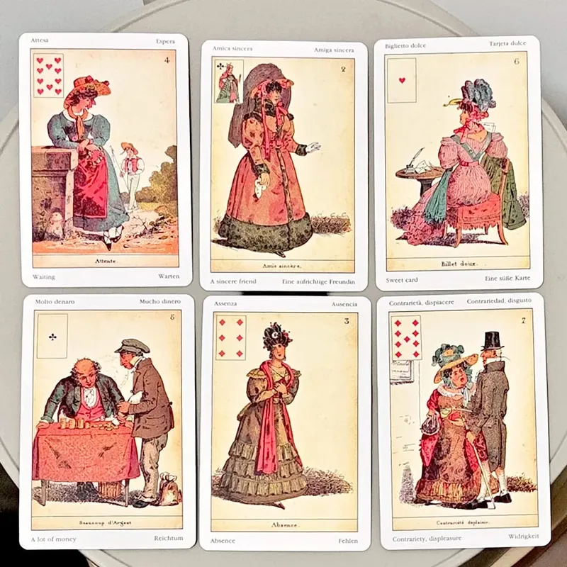 Sibilla Indovina Oracle Cards 10.5*6cm Vintage 52-Card Divination Deck - Multilingual Victorian Style