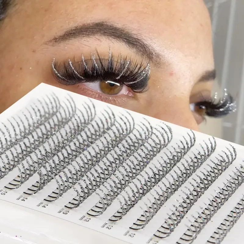Golden Silver Fashion Glitter Eyelash Extensions Mix Length Individual Eyelash Extension False Eyelashes Glitter Silver