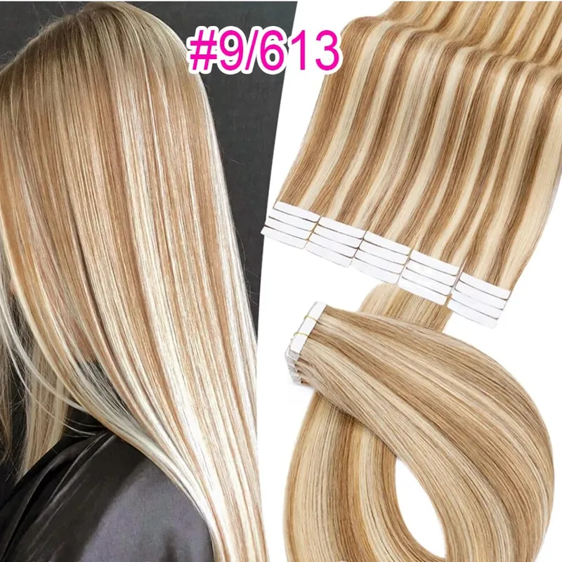 Full Shine Tape In 100% Remy Human Hair Straight Double Sided Blonde Comfortable Silky Natural Tape Ins For Women