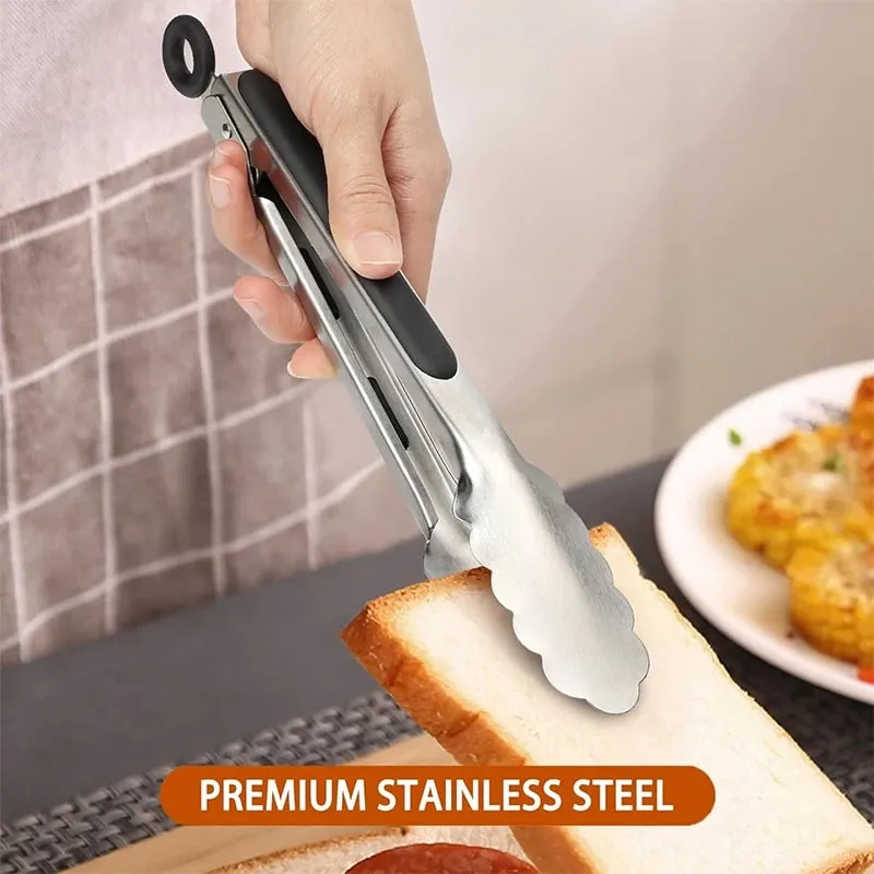 2 Pcs Stainless Steel Kitchen Tongs 9 12 inch Locking Cooking Tongs Non-Slip Metal Food Tongs BBQ Grilling Tongs Serving Clip