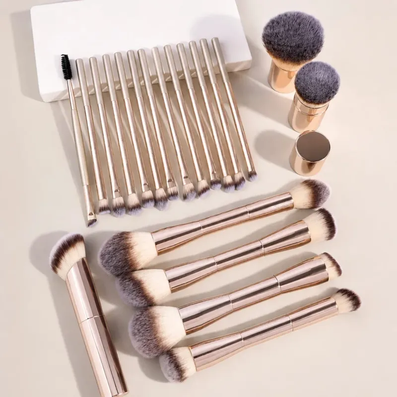 20-Piece Professional Makeup Brushes Set Metal Handle Wand With Velvet Pouch Soft Foundation Powder Blush Eyeshadow Eyebrow B
